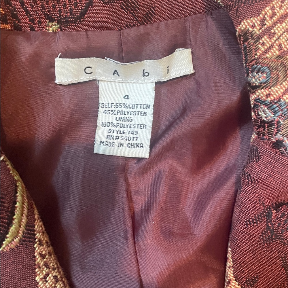 CAbi Burgundy Floral Jacquard Blazer Coat with side pockets Size 4 - Picture 4 of 11